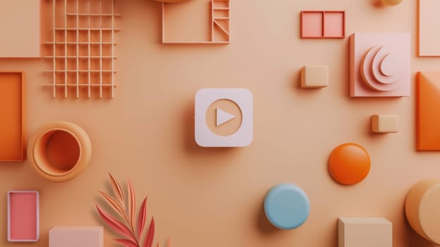 3d render of a peach abstract geometric still life AIG51A.