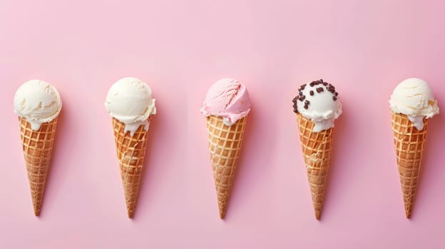 Explore a variety of food options like ice cream flavors and raspberries on a pink background. Perfect for cake decorating supplies or baked goods with a touch of artistry AIG50