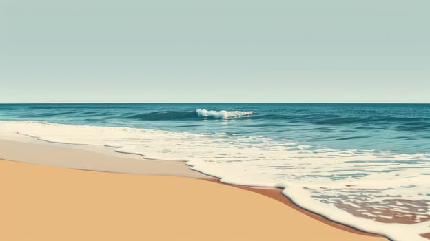 A serene landscape featuring a coastal beach with crystal clear water, waves gently rolling in under a sunny sky dotted with fluffy clouds, creating a picturesque horizon AIG50