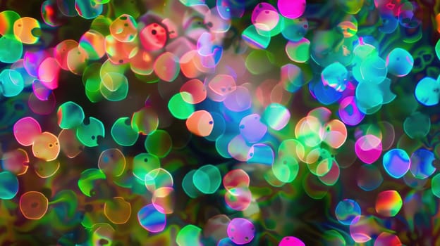 A lot of multicolored circles of different sizes on a dark background. AIG51A.