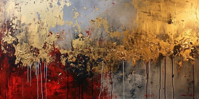 The abstract picture of the gold, red and grey colour that has been painted or splashed on the white blank background wallpaper to form the random shape that cannot be describe yet beautiful. AIGX01.