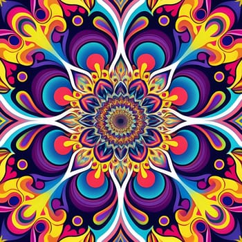 Vibrant Colorful Psychedelic Mandala Art.