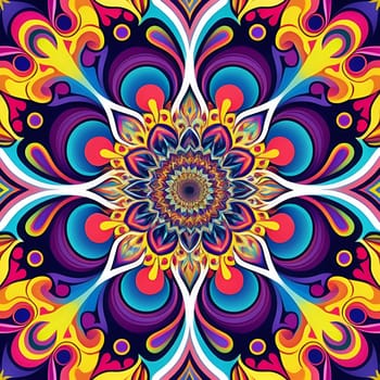 Vibrant Colorful Psychedelic Mandala Art.