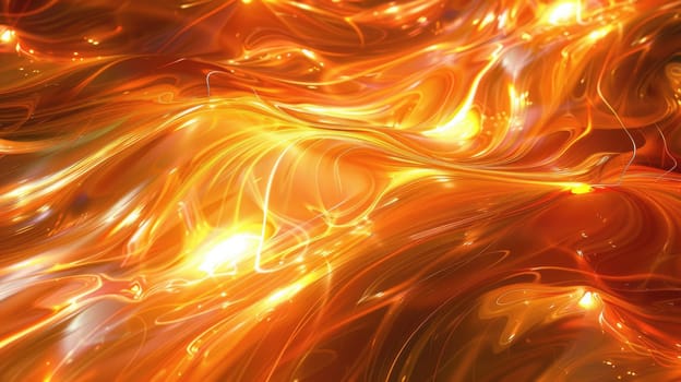 A closeup art piece featuring a fiery painting with vibrant tints and shades of orange reflected on the liquid surface of the water, creating a mesmerizing natural landscape AIG50