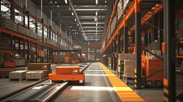 Photography of warehouse worker working and checking quality of material and carrying and delivery at storage. Industrial worker looking and inspecting at product. Logistic operation concept. AIG42.