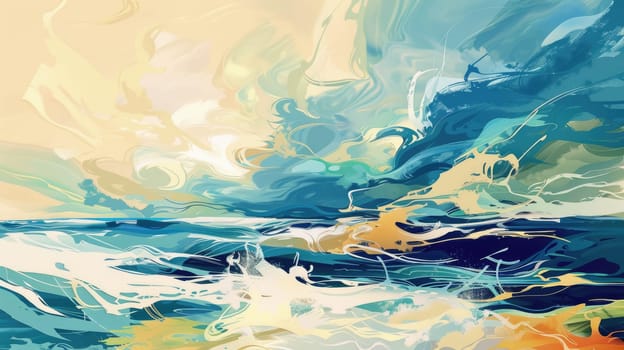 A painting depicting a wind wave in the ocean, showcasing the beauty of water resources in the ecoregion. The liquid merging with the sky in a natural landscape art AIG50
