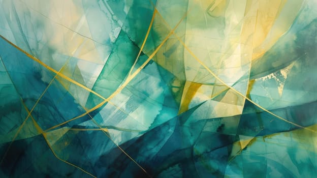 Close up of tiles of marble was painted by abstract color with green and blue mixed background. Painting was painted with elegance colorful watercolor in geometry shape at light marble tiles. AIG42.