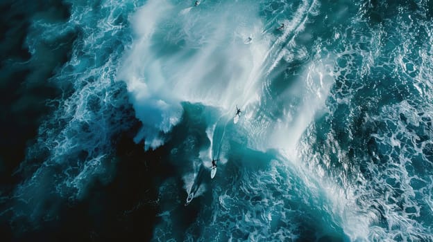 A group of surfers are gliding on an azure wave in the electric blue ocean, surrounded by liquid beauty of the natural landscape AIG50