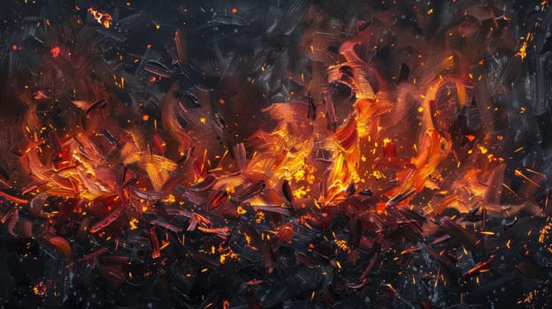 A close-up of lively flames and embers from a summer bonfire. AIG50