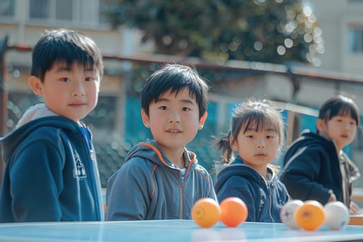 Asian children play ping pong. Hobby and sport concept for children.