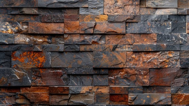 A photo of a stone wall with brown and black stones. AIG51A.