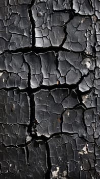 This image highlights a dark textured surface marred by a dense network of cracks. The rough texture emphasizes the stark reality of decay