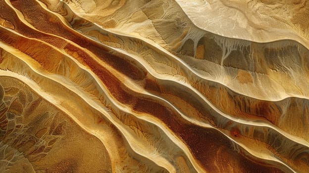 A natural landscape featuring a desert with mountains in the background, showcasing intricate geological patterns and rocks resembling a painting from a closeup aerial view AIG50