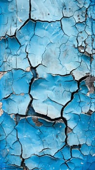 Rustic charm radiates from the crackled paint texture of a blue surface, reflecting a history of aesthetic decay and resilience