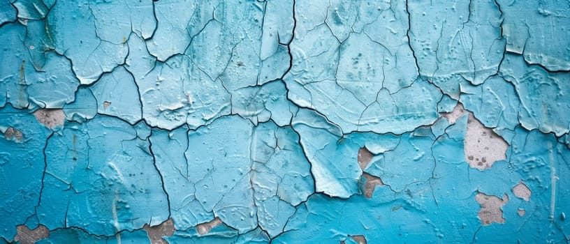 Cerulean paint cracks in an abstract pattern over concrete, suggesting a canvas of urban storytelling and decay