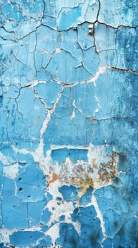 Rustic charm radiates from the crackled paint texture of a blue surface, reflecting a history of aesthetic decay and resilience