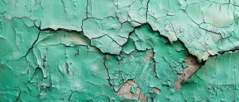 This image highlights the harsh beauty of a cracked green wall, with each fissure providing insight into the history of the surface and its interaction with the environment