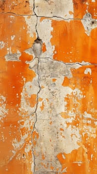 A landscape of cracked orange paint resembles an arid desert floor, a metaphor for the dry passage of time on a once-vibrant surface