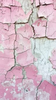 An abstract display of pink paint cracking under the stress of age, each line and fragment a piece of the larger mosaic of decay