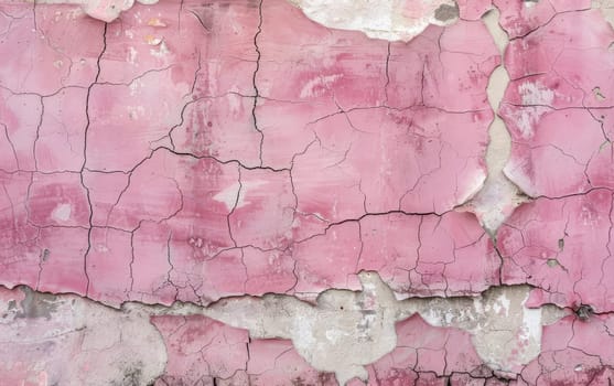 The weathered texture of a pink wall reveals layers of history and neglect, standing as a rugged canvas of urban time