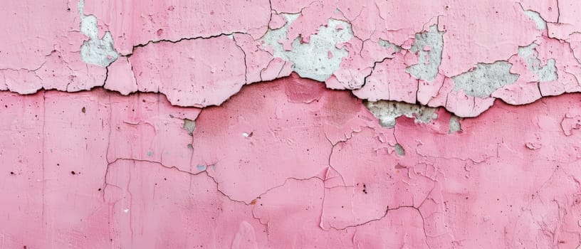 This panoramic image captures the wide expanse of pink decay, where the paint's retreat creates an organic tapestry of weathering and wear