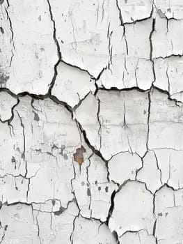 The stark white wall displays a web of crackled paint, showcasing the beauty of age and natural decay. The texture speaks to the enduring character of surfaces over time