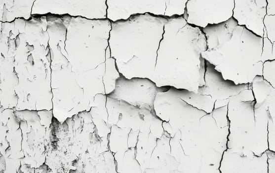 A wall cloaked in white shows the ravages of time with its cracked and peeling surface. The texture embodies the transient nature of all things