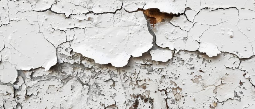 Fading white paint peels away from a wall, revealing layers of history and wear. The fragmented texture is a silent narrative of past and present