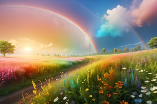 multi-colored bright rainbow in pastel colors .