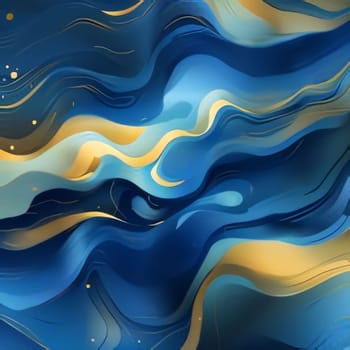 Abstract background design: abstract blue background with golden lines and waves, vector illustration.