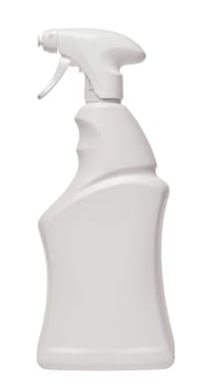 White plastic bottle with spray on an isolated background, container for household chemicals