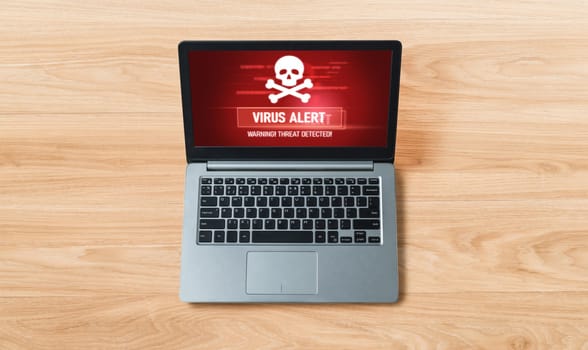 Virus warning alert on computer screen detected modish cyber threat , hacker, computer virus and malware