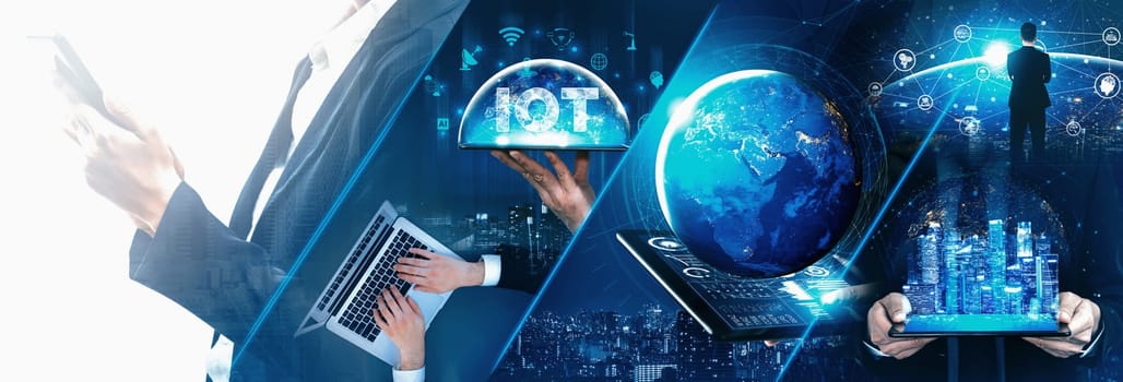 Communication technology , smart connection IOT and people network technology concept. People using connective device to connect to the secured internet network and cloud computing server vexel