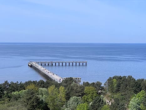 Aerial view of the beach and sea shore in Palanga, Lithuania. Beach town in Palanga. High quality photo
