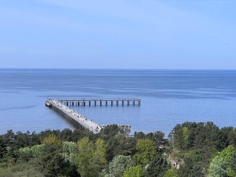 Aerial view of the beach and sea shore in Palanga, Lithuania. Beach town in Palanga. High quality photo