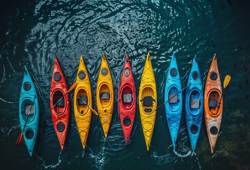 Colorful canoes on the seine river at dusk