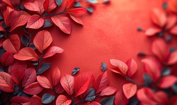 Detailed view of crimson leaves against a scarlet backdrop.