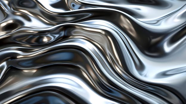 A detailed closeup of a fluid metal texture with wave patterns, resembling liquid nickel. The electric blue hue gives it an automotive design feel, almost like water or glass art