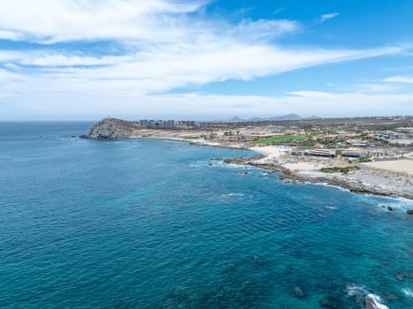 Aerial view of tropical beach with resorts in Cabo San Jose, Baja California Sur, Mexico