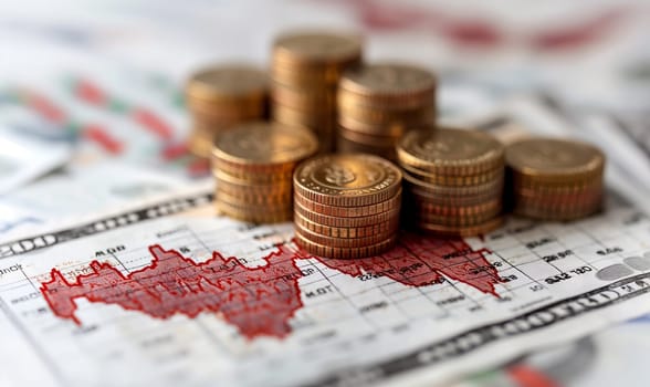 Stack of coins atop a world map.