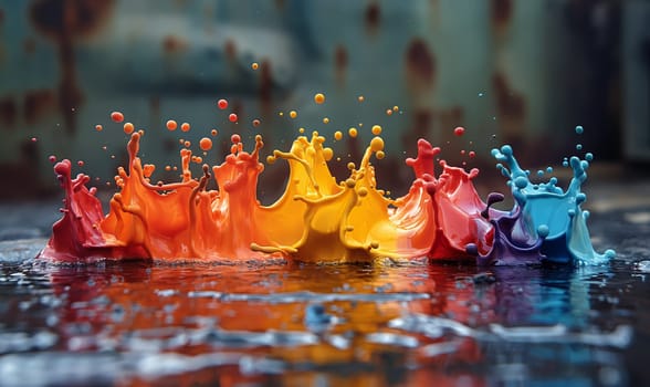 Group of vibrant water splashes atop each other in dynamic movement.