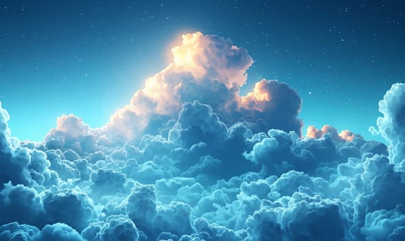 Blue sky with clouds and stars shining through the atmosphere.