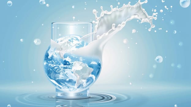 A splash of milk forms a swirling globe shape in a clear glass, symbolizing international appreciation on Happy Milk Day.