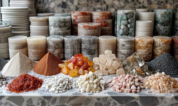 Abundance of diverse foods displayed on a table.