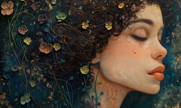 Painting of a woman with her eyes shut, demonstrating calmness and introspection.