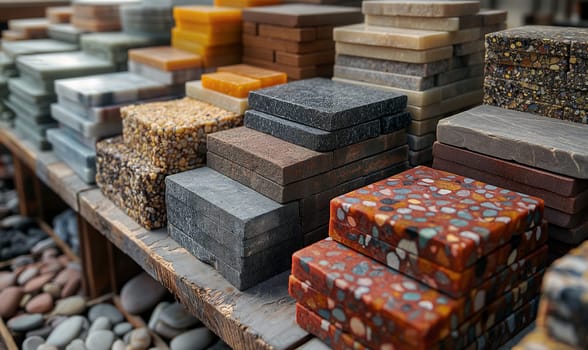 Various colored wooden blocks arranged in a display.