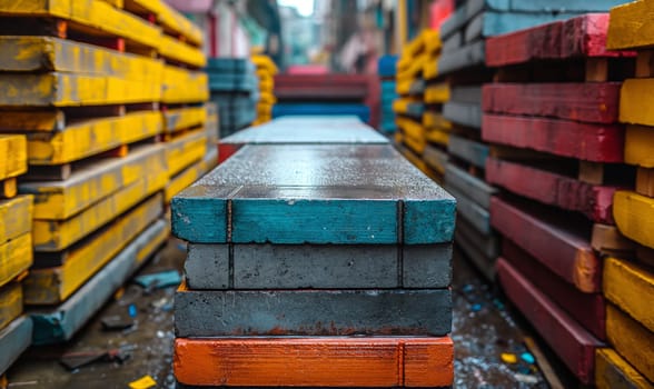 Steel bars stacked in a uniform manner.