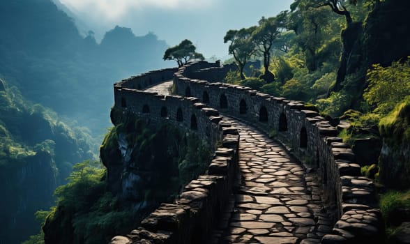 Stone path leading up the side of a mountain.