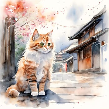 Paws of Serenity: Capturing Japanese Atmosphere in Watercolor
