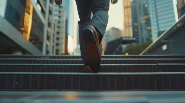 The close up picture of the person working as business person and walking to work into the stairs, the businessman require skill like management, negotiation, marketing and the communication. AIG43.